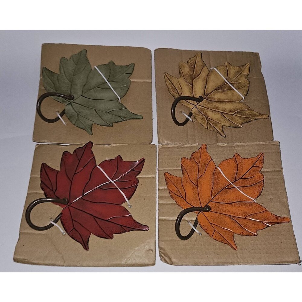 NEW 4 Metal Fall Leaf Candle Plates Autumn Decor Halloween Thanksgiving NOS